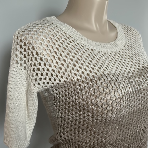 Dots Brown & Cream Knit Short Sleeved Sweater Sz L - Picture 5 of 10